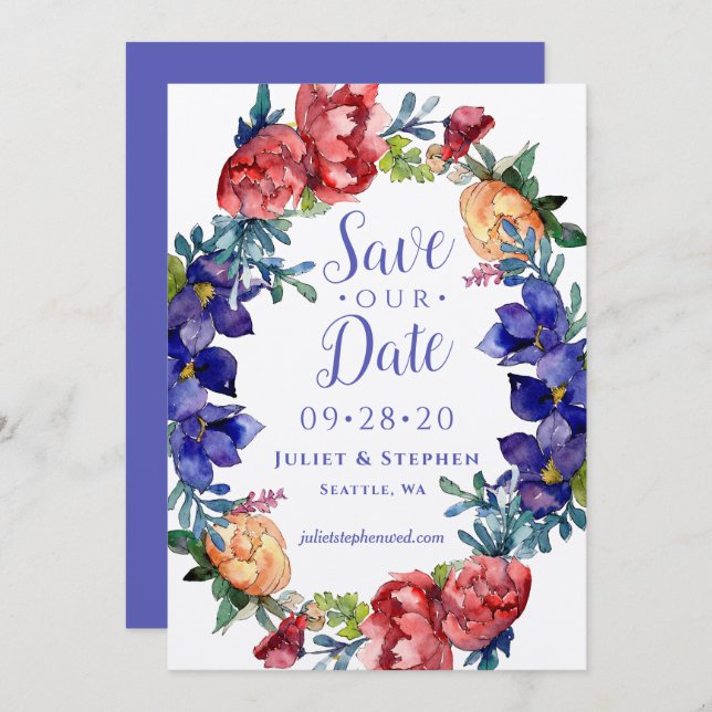 Watercolor Happiness Wedding Save Our Date Invitation (Front/Back)