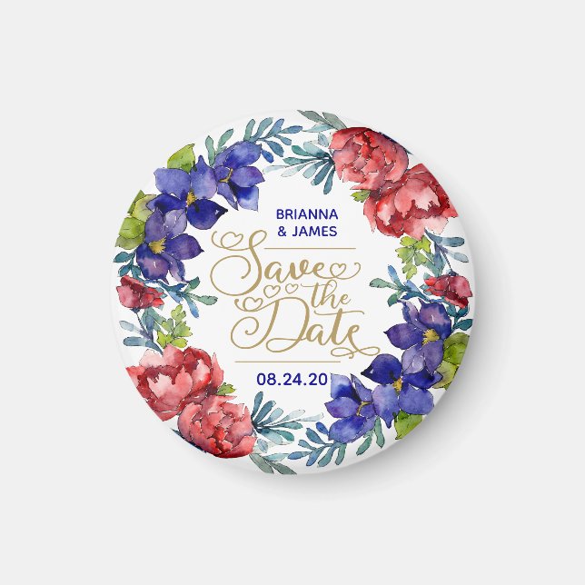 Watercolor Happiness Wedding Save Our Date Magnet (Front)
