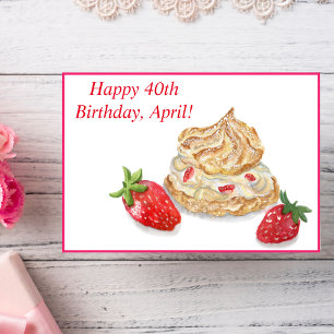 Watercolor Happy 40th Birthday Strawberry Card
