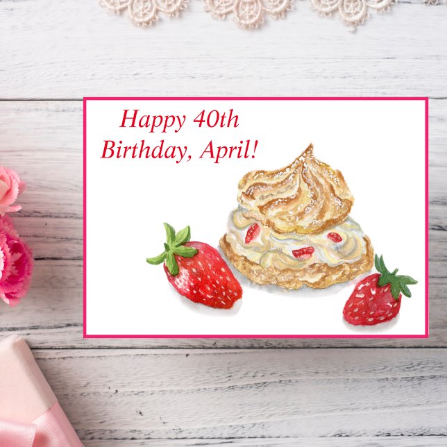 Watercolor Happy 40th Birthday Strawberry Card (Hand painted Watercolor Sweet Birthday Card!)