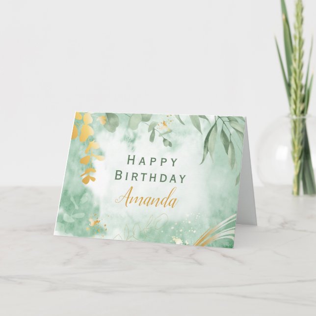 Watercolor  Happy Birthday Folded Greeting Card (Front)