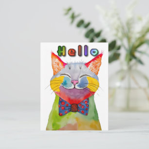 Watercolor Happy Cat Greeting Card