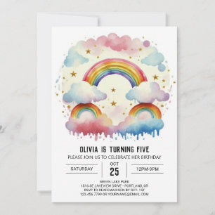 Watercolor Happy Clouds Girl Birthday Invitation