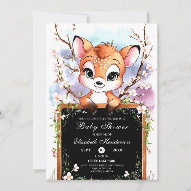 Watercolor Happy Deer Baby Shower Invitation (Front)