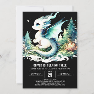 Watercolor Happy Dragon Birthday Invitation