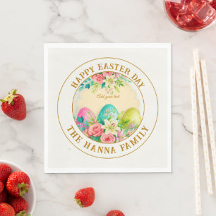 Watercolor Happy Easter Floral - Egg Rose Napkin
