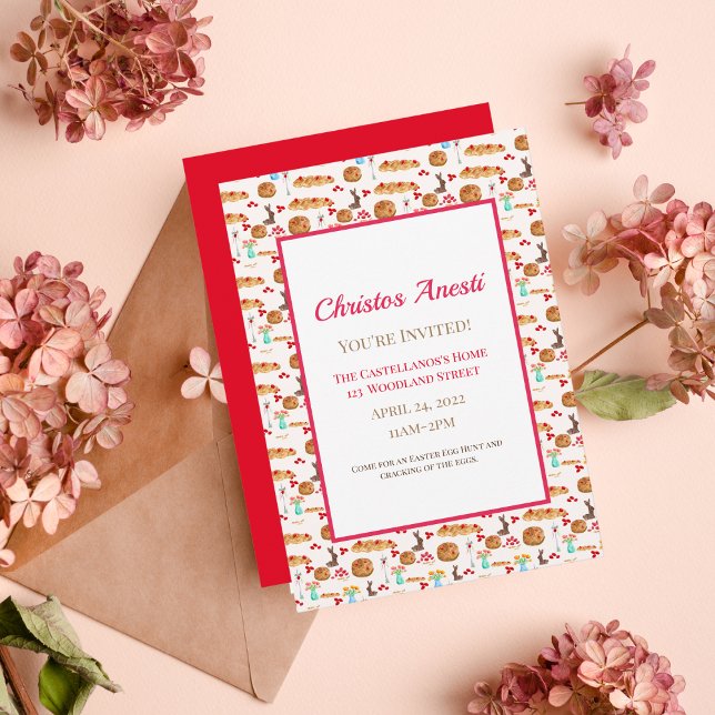 Watercolor Happy Easter Tsoureki Bread Invitation (Elevate your Easter gathering with authentic Greek supplies!)