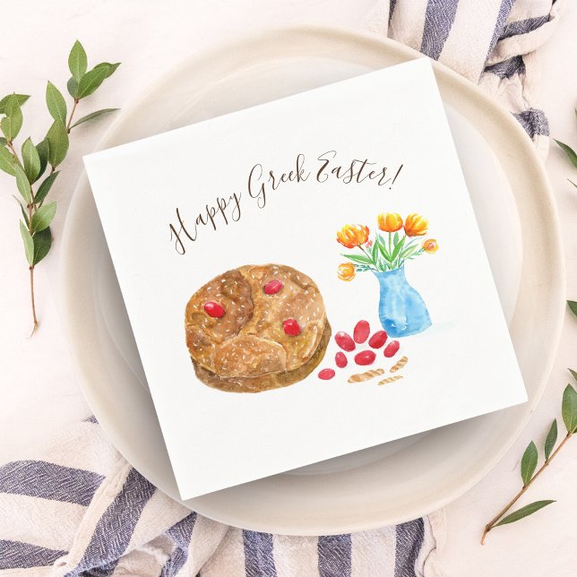 Watercolor Happy Greek Easter Napkin (Creator Uploaded)