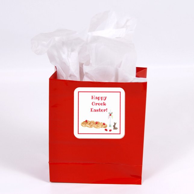 Watercolor Happy Greek Easter With Tsoureki Bread Square Sticker (Creator Uploaded)