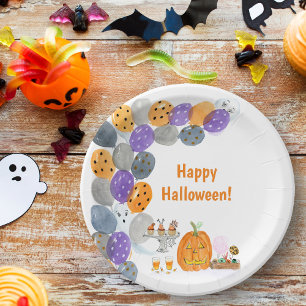 Watercolor Happy Halloween Costume Party Paper Plate
