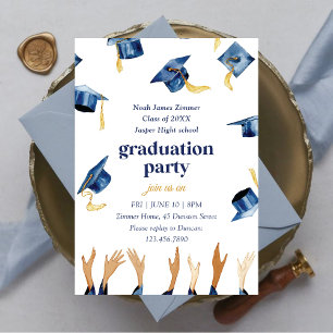 Watercolor Happy Hats Graduation Party Invitation