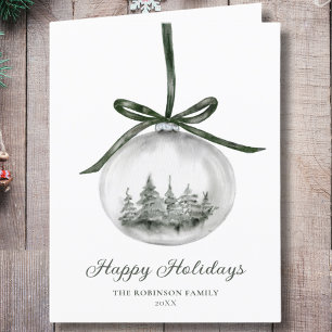 Watercolor Happy Holidays Christmas Ornament Holiday Card