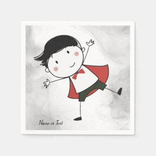 Watercolor Happy Stick Boy Red Cape Beautiful Napkin