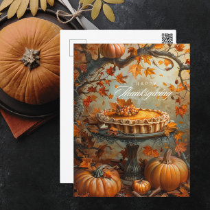 Watercolor Happy Thanksgiving Pumpkin Pie Holiday Postcard