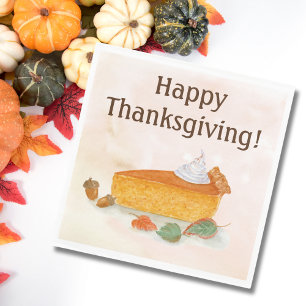 Watercolor Happy Thanksgiving Pumpkin Pie Paper Pl Napkin