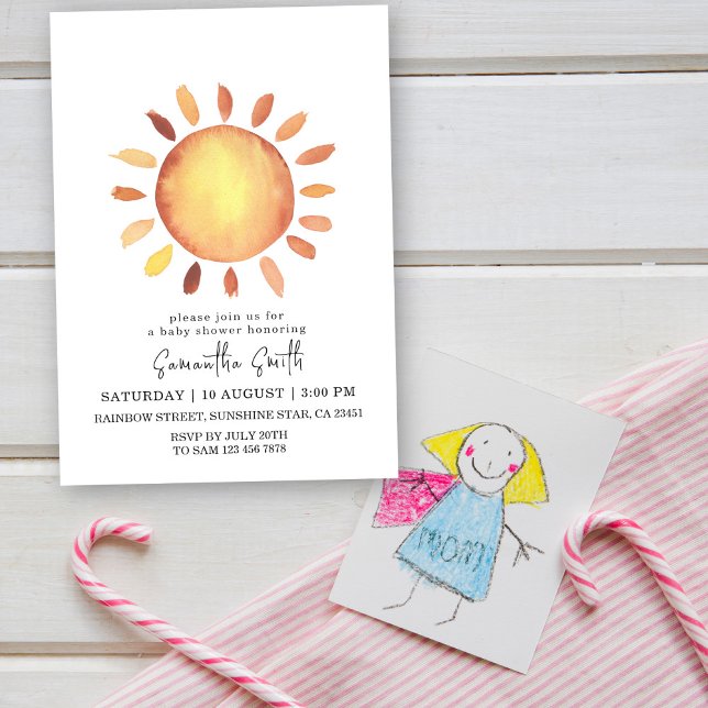 Watercolor Happy Yellow Sunshine Baby Shower Invitation (Creator Uploaded)