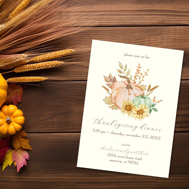 Watercolor Harvest Customisable Thanksgiving  Invitation (Watercolor Harvest Thanksgiving invitation)
