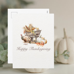 Watercolor Harvest Happy Thanksgiving  Holiday Postcard