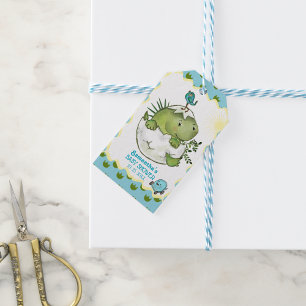 Watercolor Hatching Dino Baby Shower Favour Tag