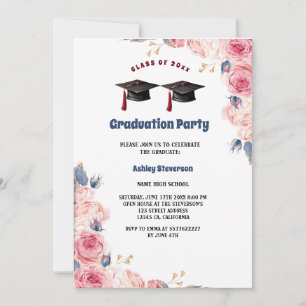 watercolor hats floral graduation  invitation