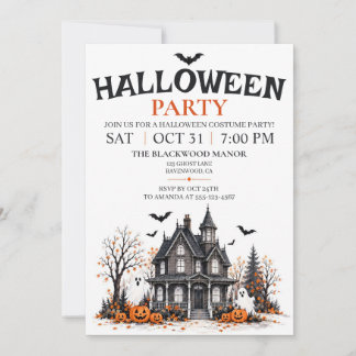 Watercolor Haunted House Halloween Holiday Party Invitation