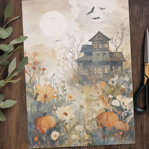 Watercolor Haunted House Halloween Tissue Paper