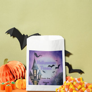 Watercolor Haunted House Halloween Treat Favour Bag