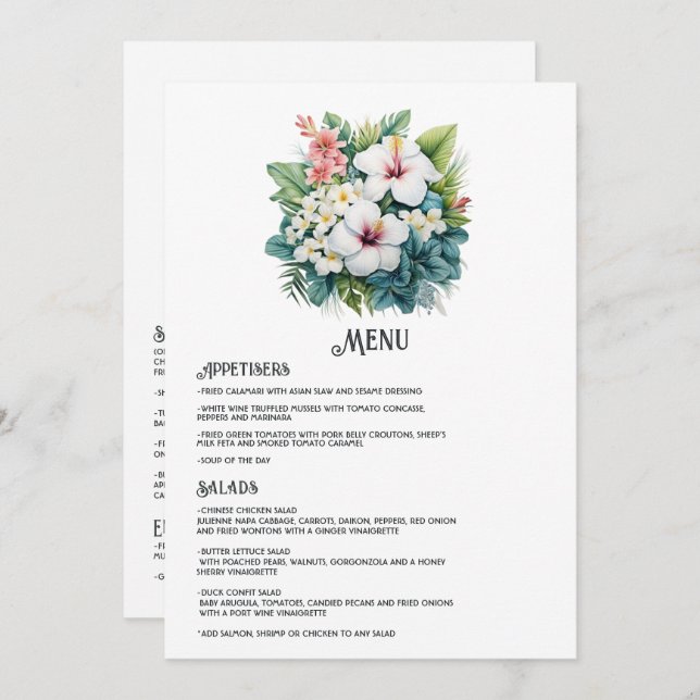Watercolor Hawaii Destination Wedding Menu (Front/Back)