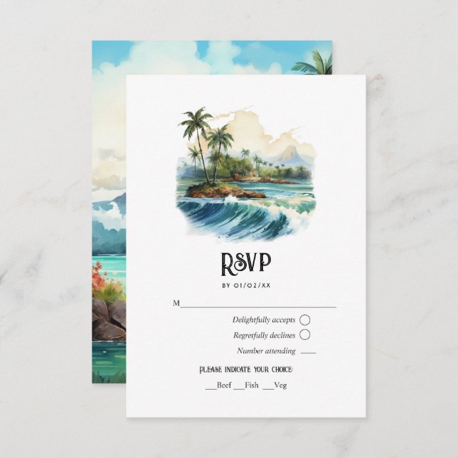 Watercolor Hawaii Destination Wedding RSVP Card (Front/Back)