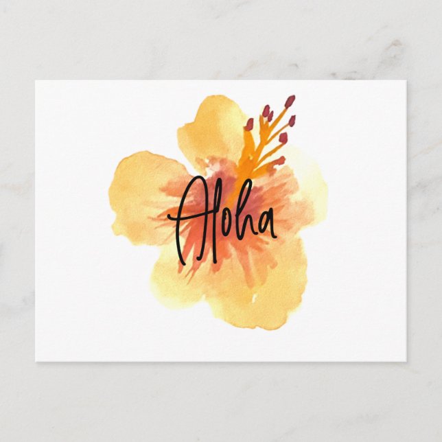 Watercolor Hawaii Hibiscus Yellow Floral Moving Postcard (Front)