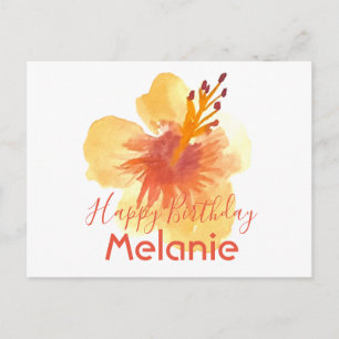 Watercolor Hawaii Hibiscus Yellow Floral Postcard