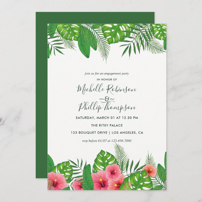 Watercolor Hawaiian Aloha Luau Engagement Party Invitation (Front/Back)