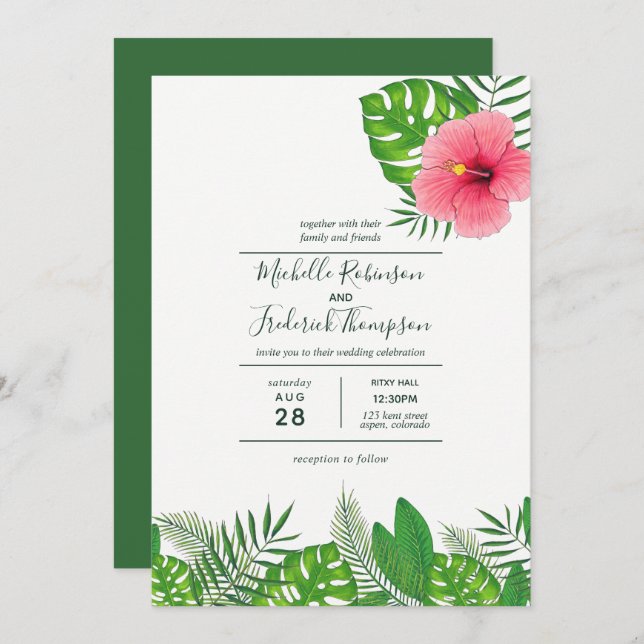 Watercolor Hawaiian Aloha Luau Wedding Invitation (Front/Back)