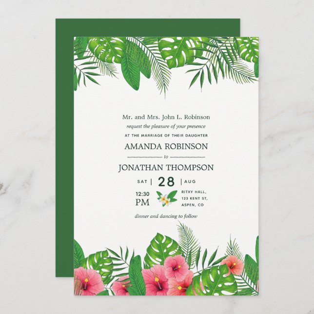 Watercolor Hawaiian Aloha Luau Wedding Invitation (Front/Back)