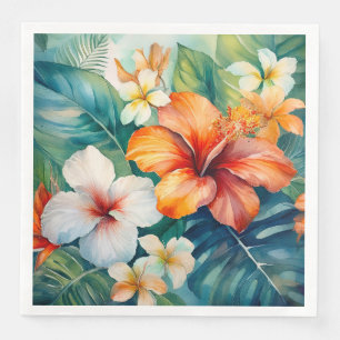 Watercolor Hawaiian Garden Tropical Hibiscus Napkin