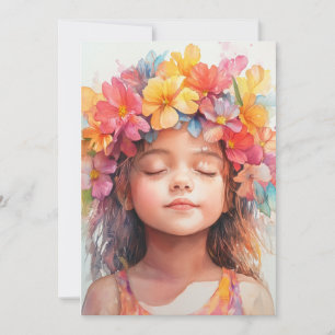 Watercolor Hawaiian Girl Bright Floral Crown Blank Holiday Card