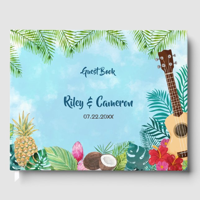 Watercolor Hawaiian Luau Party Guest Book (Front)