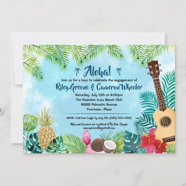 Watercolor Hawaiian Luau Party Invitation (Front)