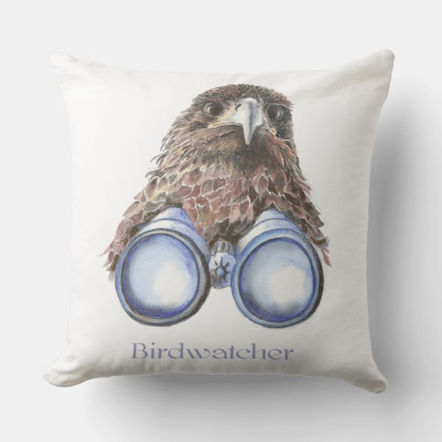 Watercolor Hawk Birdwatcher Bird Fun Cushion (Front)