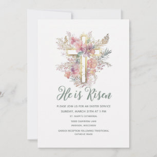 Watercolor He is Risen Religious Easter Floral Invitation