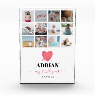 Watercolor Heart Baby's First Year Photo Collage Block