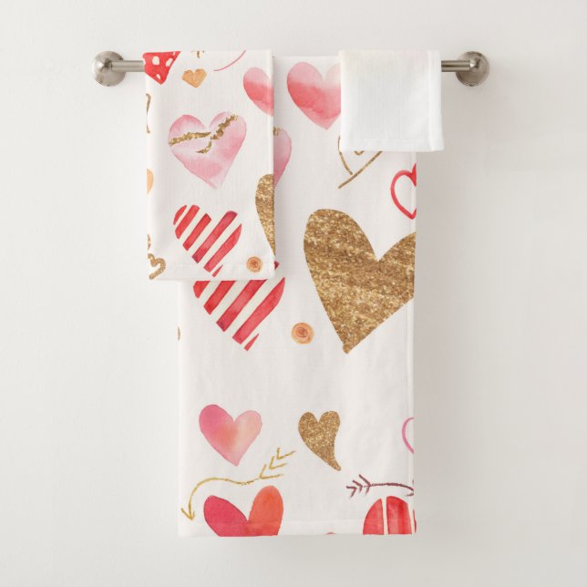 watercolor heart  bath towel set (Insitu)
