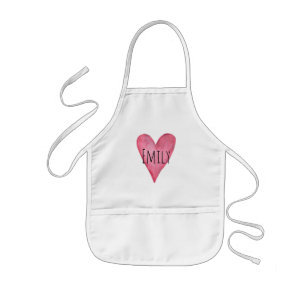 Watercolor Heart Customisable Typography Girl's Kids Apron