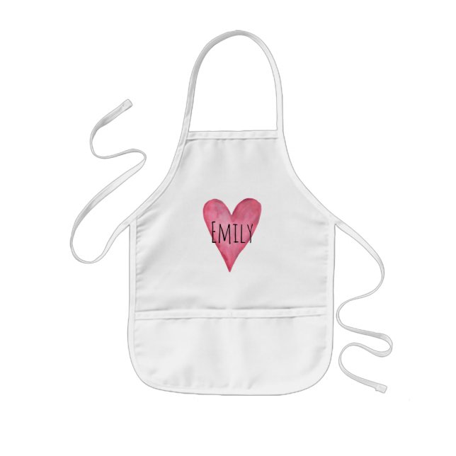 Watercolor Heart Customisable Typography Girl's Kids Apron (Front)
