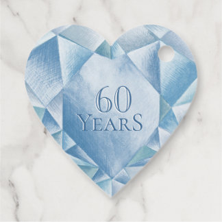 Watercolor Heart Diamond 60th Marriage Anniversary Favour Tags