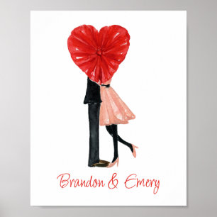 Watercolor Heart Fashion Girl Couple Poster