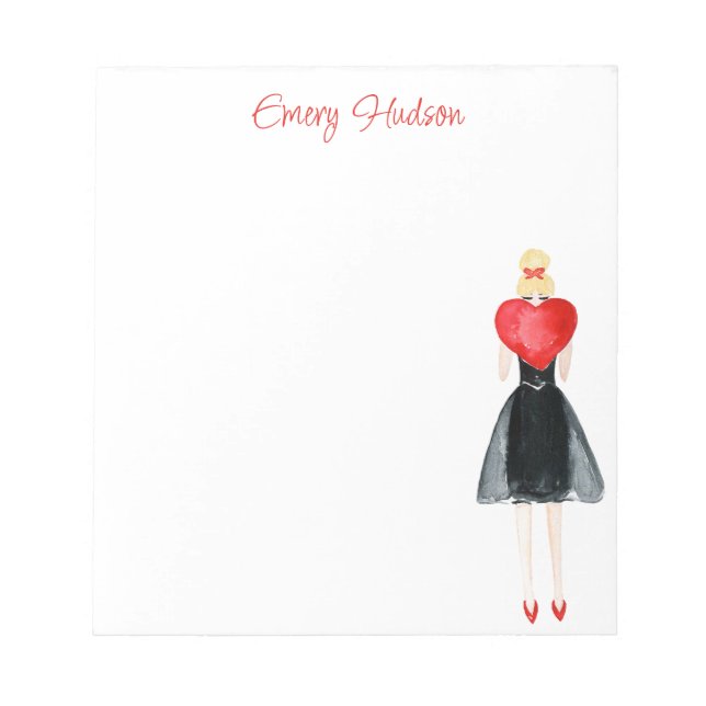 Watercolor Heart Fashion Girl Notepad (Front)