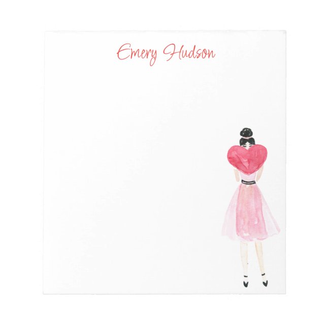 Watercolor Heart Fashion Girl Notepad (Front)