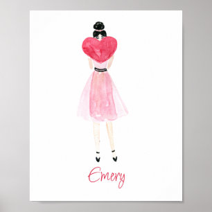 Watercolor Heart Fashion Girl Poster