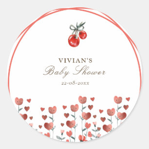 Watercolor Heart Floral Cherry On Top Baby Shower Classic Round Sticker